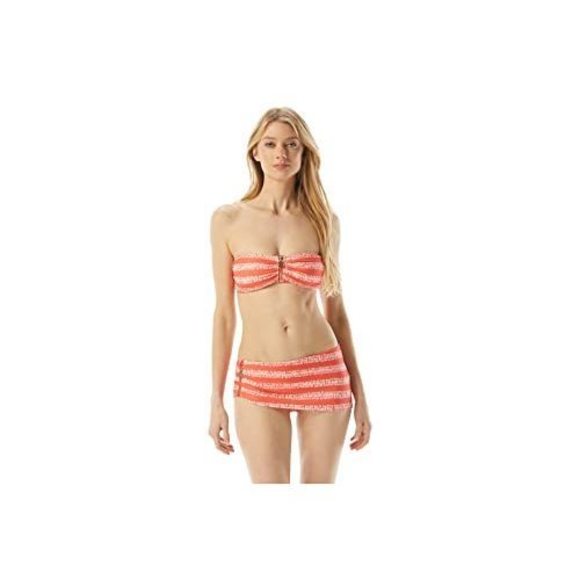 Michael Kors Kytoto Stripe Logo Zip Front Bandeau Bikini Top Sangria XS - Picture 1 of 1